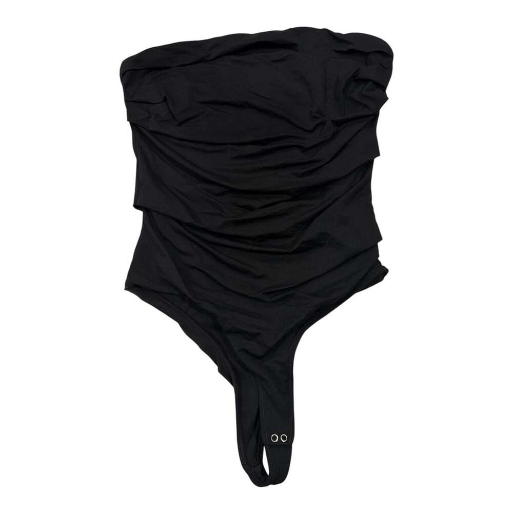 Agolde  Gwyneth Strapless Ruched Bodysuit Black Size M NWT $178